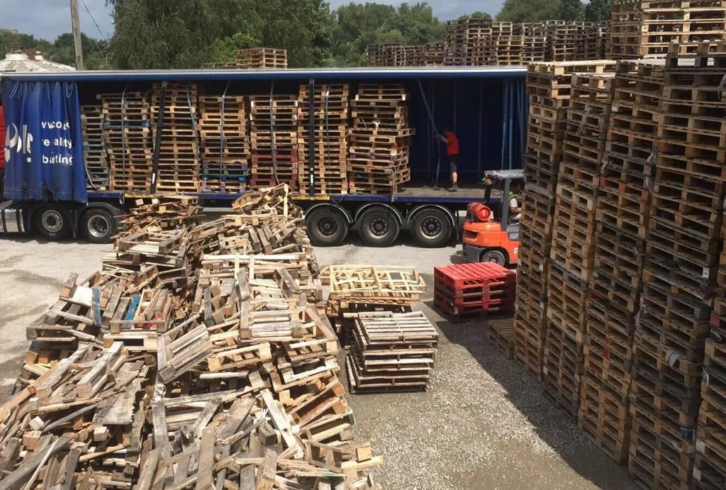 Pallets being sorted and loaded in the Portsmouth yard